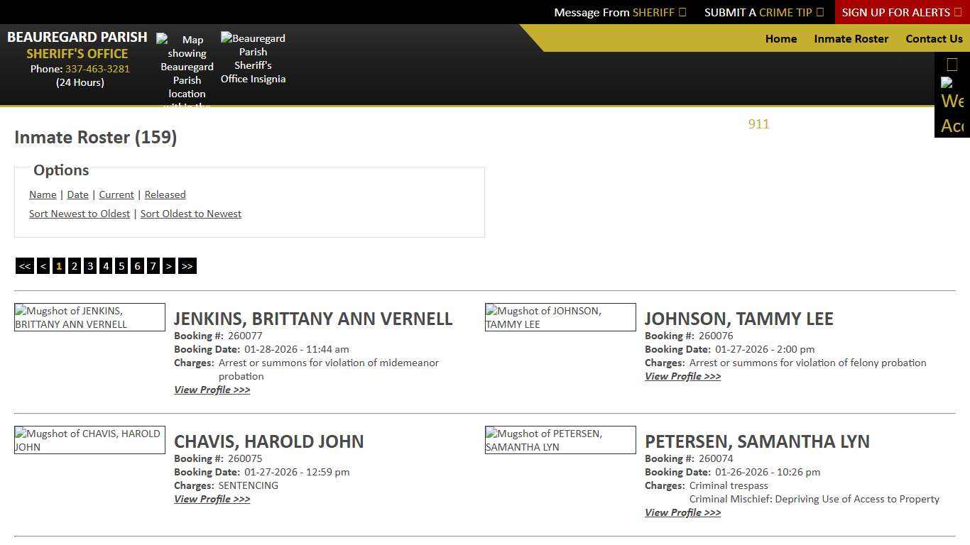 Inmate Roster - Current Inmates Booking Date Descending - Beauregard Parish Sheriff's Office